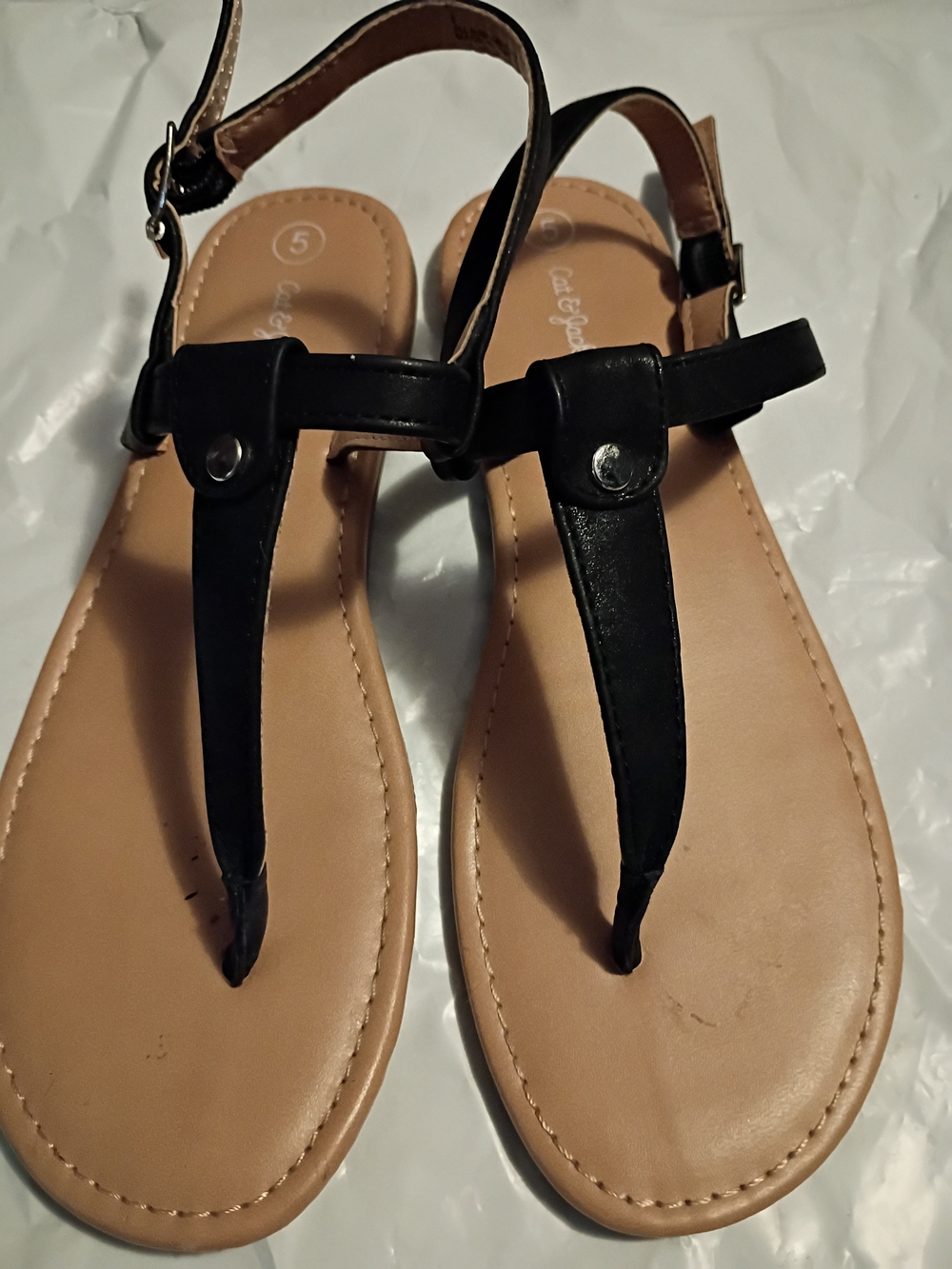 Cat & Jack Black T-Strap Sandals with Tan Footbed